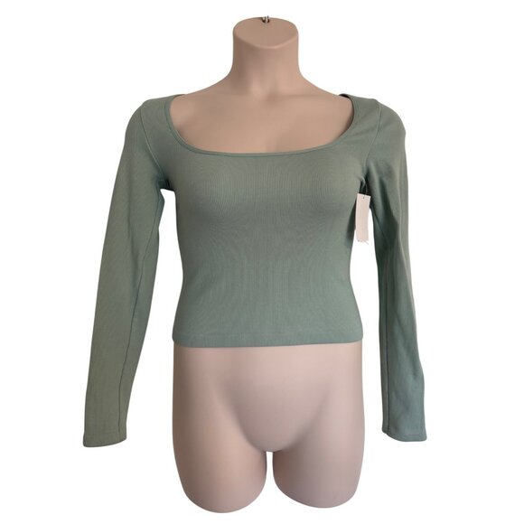 Elodie Ribbed Stretched Square Neck Size L/XL Mint Green Crop Top NWT - Picture 5 of 5